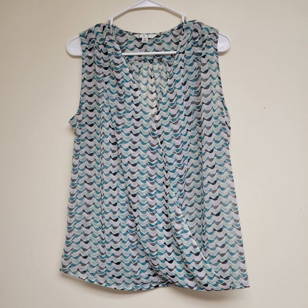 CAbi Style #342 "Tweet" M Bird Printed Wrap Top